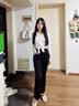萝美酱弹力微喇叭裤子女休闲2026春秋新款高腰显瘦修身西装马蹄裤小个子 黑色 弹力喇叭裤常规 M 【建议95-105斤】 实拍图