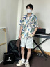 MOLOON男士泳衣短袖花衬衫沙滩服三亚夏威夷风旅游度假情侣夏季薄款套装 套装A款 XL （建议125-145斤） 实拍图