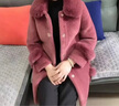 欧巴顿 妈妈装仿皮草黄金貂中老年女秋冬装毛呢外套中长款加厚保暖上衣 西瓜红 厚款 3XL 【建议115-130斤】 实拍图