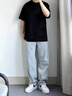 纯棉短袖t恤男夏季新款美式潮牌宽松半袖港风男生体恤纯色打底衫 黑色D08 L 实拍图