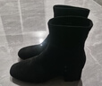 ZHR女靴质感绒面网红粗跟短靴女增高显瘦加绒保暖靴子女仙女风 Y382 黑色 34 实拍图