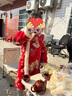 罗蒙女童红色旗袍加绒新年拜年服连衣裙新中式儿童过年演出服 红色130 实拍图