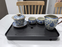 兮元记青花汝窑三才盖碗茶杯单个高档家用国风功夫泡茶碗三件套茶具套装 繁花纳香盖碗4件套+茶盘-简装 实拍图