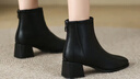 ZHR短靴女真牛皮舒适百搭方头女靴中跟显瘦休闲鞋子女 BL83A 黑色 37 实拍图