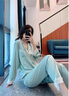 浪莎三件套冰丝女士睡衣秋高级感蕾丝家居服生日礼物送女友老婆礼盒 薄荷绿-长袖长裤【礼盒装】 L 【110-130斤】 实拍图