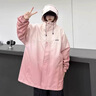 QGF渐变色冲锋上衣女新款连帽休闲外套春秋季美式宽松棒球服工装夹克 珊瑚红 M 实拍图