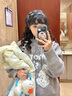 吉闲毛衣女2024秋冬新款国潮牌复古卡通雪人连帽学院慵懒风百搭针织衫 灰色 均码 实拍图