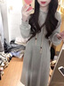 圣保美灰色连帽长袖连衣裙秋冬季2025新款时尚女装小个子韩系卫衣长裙子 灰色 S 码 实拍图