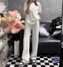千鹅湖胖妹妹夏季冰丝阔腿裤女2025新款高腰垂感显瘦休闲直筒拖地 乳白色 薄款 【冰丝香蕉裤】有口袋 M 建议【80-100斤】 实拍图
