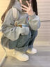 LEMANISM加绒卫衣男明星同款腊肠狗春秋长袖T恤连帽宽松情侣外套女 浅灰色 XL 实拍图