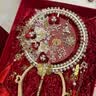 花喜礼中式新娘团扇结婚秀禾服双面成品diy手工制作材料包古风重工喜扇 红色双面材料包+高定礼盒+楠竹扇架 实拍图