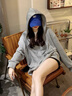 QGF开衫卫衣女春秋季新款韩系慵懒风长袖连帽外套宽松休闲百搭上衣服 浅灰色 M 实拍图