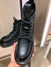 ZHR马丁靴女复古加绒厚底短靴女潮酷系带圆头工装女靴 H156A 黑色 36 实拍图