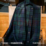 马登工装 复古羊毛混纺格子外套厚实格纹ins帅气休闲夹克男 蓝绿格 L 实拍图