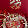 花喜礼中式新娘团扇结婚秀禾服双面成品diy手工制作材料包古风重工喜扇 红色双面材料包+高定礼盒+楠竹扇架 实拍图