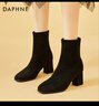 达芙妮加绒气质百搭短靴粗跟中筒瘦瘦靴软底高跟女靴4622607082 黑色 37 实拍图
