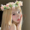 铂呐苓花环头饰簪花女新娘婚礼森系花朵编发带儿童成人古风发箍花童发饰 森系花环头饰【粉色】 实拍图
