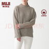 无印良品（MUJI）女式 含牦牛绒羊毛棱纹编织 高圆领宽版毛衣 长袖针织衫 深咖啡色 M -L （165/88A） 实拍图