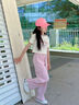OVE女童工装裤夏季薄款2025新款夏装大童阔腿裤儿童冰丝裤子防蚊长裤 粉紫色 150 cm 实拍图