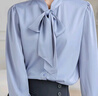 FitonTon长袖衬衫女春秋款蝴蝶结系带设计感职业气质衬衣缎面上衣蓝色 XL 实拍图