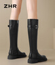 ZHR长筒靴女时尚褶皱骑士靴女冬加绒显高厚底女靴 BL323A 黑色 40  实拍图