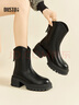 大东时装靴女鞋2025冬季新款时尚休闲后拉链粗跟高跟圆头D0145 黑色 39 实拍图