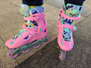 米高轮滑鞋S3儿童花样溜冰鞋套装高端平花四码调节直排初学花式旱冰鞋 粉色鞋+包 L (37-40) 实拍图