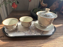 陶羽汝窑玉兰花悬停三才盖碗一壶两杯带茶盘家用泡茶碗功夫茶具整套 汝窑·悬停·玉兰花盖碗小套组 实拍图