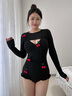 OMOM分体泳衣女长袖罩衫两件穿保守遮肚显瘦性感泡温泉泳装 黑色 L 实拍图