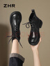 ZHR头层牛皮单鞋女通勤粗跟乐福鞋女职业女鞋正装商务皮鞋KM28黑色35 实拍图