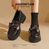 奥古狮登（Agsdon）乐福鞋女软底软皮小皮鞋女粗跟百搭圆头单鞋 521125 黑色 34 实拍图
