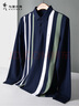 与狼共舞【100%棉】时尚撞色条纹百搭男士长袖POLO衫 102深蓝 175  实拍图
