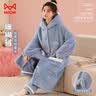 猫人女士睡衣女【珊瑚绒加厚保暖】冬季连帽睡袍长裤家居服蓝色XL 实拍图