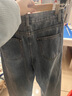真维斯（Jeanswest）牛仔裤女秋冬季新款2025年新款高腰阔腿小个子窄版直筒拖地裤子女 浅蓝长裤（加绒） M 实拍图