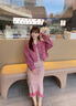 妍莉芬（yanlifen）穿搭衣服牛仔外套吊带裙子套装女秋季2025年新款针织连衣裙两件套 树莓紫【吊带裙+外套】 S【建议85斤-110斤】 实拍图