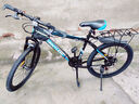 EG7山地自行车成人学生变速越野单车双减震赛车26寸青少年男女 辐条【升级减震 轻量铝架】黑蓝 24寸21速【适合：145-165CM】 实拍图