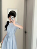 香影蓝色天丝连衣裙女2025夏季新款莱赛尔收腰系带圆领泡泡袖裙子 蓝色 S 155/80A/85-95斤 实拍图