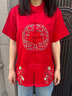 俞兆林（YUZHAOLIN）中老年唐装男女情侣装夏季短袖套装爸爸妈妈老人过寿结婚七夕送礼 酒红色 (上衣+裤子) XL /41 男【建议140-160斤】 晒单实拍图