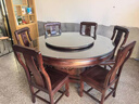 法仕宾全实木印尼紫檀木中式餐桌椅组合雕花圆形吃饭大圆桌子带转盘家用 1.3米单桌+3C玻璃+实木转盘 实拍图