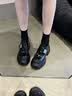 星期六6.5cm厚底乐福鞋女真皮高跟新款春秋粗跟百搭皮鞋英伦风复古单鞋 黑色【魔术贴款】 跟高6.5cm 35 实拍图