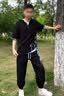 罗蒙（ROMON）男士夏季冰丝短袖t恤薄款唐装中国风套装时尚民族衣服休闲汉服男 012白色翻领【开衫+七分裤】 XL (135-150斤) 实拍图