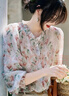 德玛纳【温柔御姐OOTD】春秋韩系雪纺印花衬衫泡泡袖荷叶边衬衣 实拍图