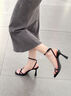 冶芷高跟凉鞋方头细带一字带凉鞋女性感夏季配裙子黑色细跟高跟鞋 黑色 37 实拍图