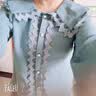 欧贝汐2026春夏季新款娃娃领蕾丝拼接花边雪纺衬衫上衣气质秋天打底衫女 蓝色 XL 实拍图