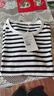 LOVER RUCCI法国纯棉秋冬季新款圆领条纹卷边针织衫女纯棉线长袖t恤宽松打底 黑白色 L 实拍图