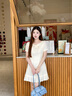 范思蓝恩气质辣妹短袖连衣裙女2025夏新款收腰拼接百褶裙子2062 白色 S 实拍图