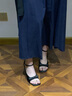 贞喜气高跟凉鞋女夏季法式绸缎露趾蝴蝶结一字带后空凉鞋方头细跟配裙子 黑色【38码】 7cm 实拍图