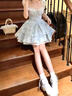 镜莎碎花连衣裙子女夏季2025新款法式甜美可爱花边蛋糕蓬蓬公主短裙子 浅蓝色 均码 可备注码数 实拍图