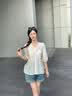 香影【王楚然明星同款】白色娃娃衫上衣女夏含亚麻小衫淡人薄v领衬衫 米白 S 155/80A/85-95斤 实拍图
