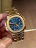 百达翡丽【二手95新】百达翡丽男表鹦鹉螺5990/1R-001 玫瑰金蓝面商务休闲男表日期显示计时双时区功能 单表 实拍图